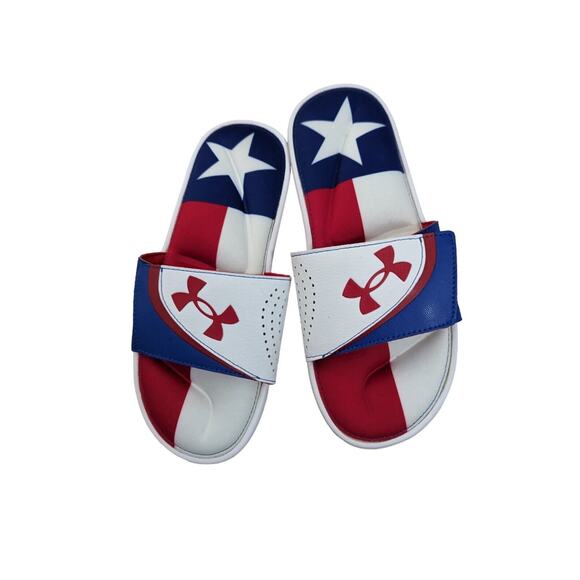 Under Armour Texas Flag Slides Sandals Men 7 Ignite White Red Blue Shoes New - Picture 6 of 15